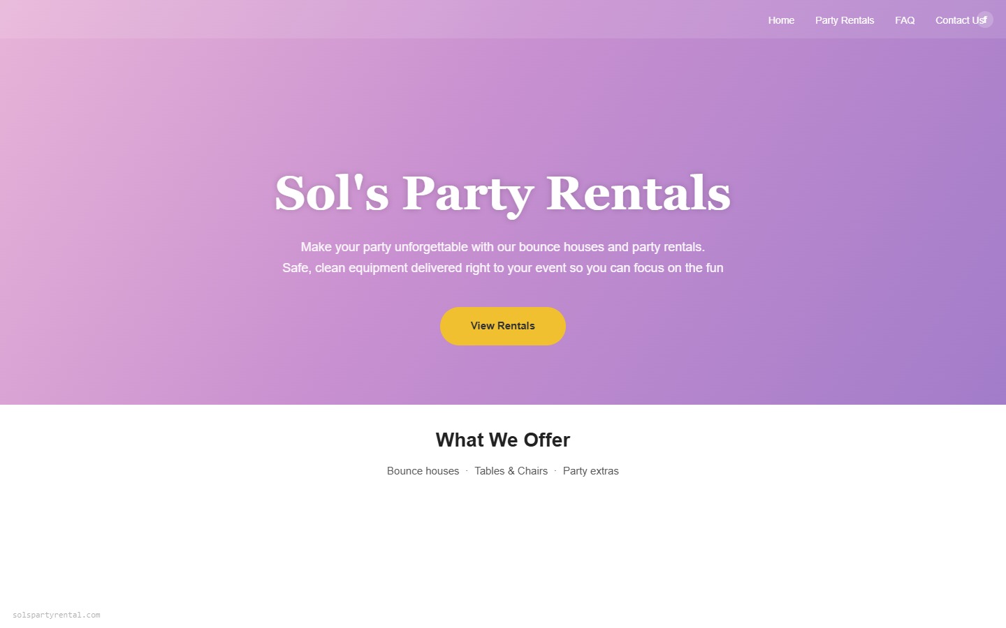 Sol's Party Rentals Website